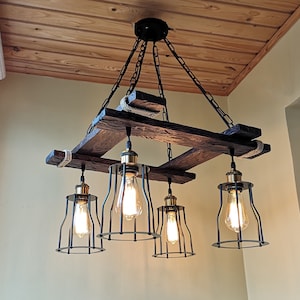 Rustic Wood Chandelier: Industrial Farmhouse Pendant Light