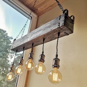 Handmade Beam Chandelier - Wood Beam Chandelier Wooden Chandelier Rustic Lighting Farmhouse Pendant Hanging Lamp Indoor Lighting Ceiling