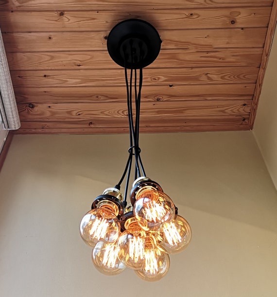 Edison Light Fixture - Hanging Cluster Light with 6 Pendants - Custom Edison Chandelier Light - Modern Industrial Chandelier