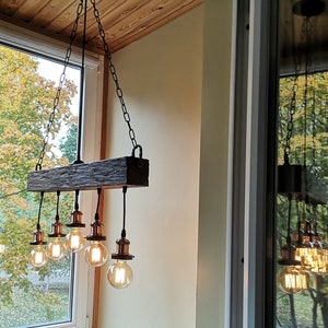 Handmade Beam Chandelier Wood Beam Chandelier Wooden Chandelier Rustic Lighting Farmhouse Pendant Hanging Lamp Indoor Lighting Ceiling image 5