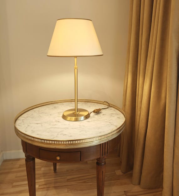 Vintage Holtkötter 6263 Brass Table Lamp with Large Shade – German Designer Lighting - Mid-Century Modern Bedside Lamp