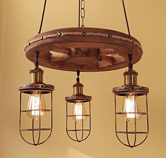 Wood Wagon Wheel Chandelier Hanging Wood Light Farm Light Industrial Light Rustic Lighting Reclaimed Wood Light Ceiling Light Wood Fixture