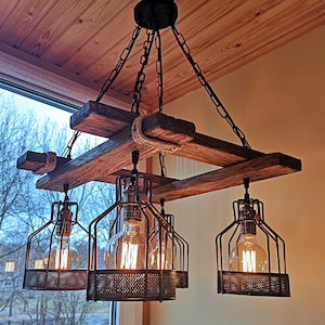 Rustic Light Fixture - Hanging Light - Rustic Lighting - Industrial Pendant Light - Wood Chandelier - Rustic Light - No US CUSTOMS FEES image 8