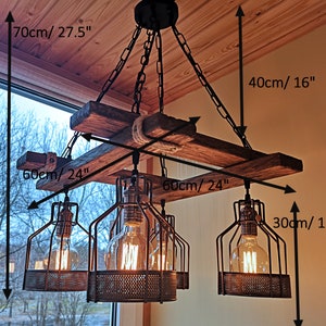 Rustic Light Fixture - Hanging Light - Rustic Lighting - Industrial Pendant Light - Wood Chandelier - Rustic Light - No US CUSTOMS FEES image 13