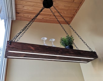 LED Wooden Light - Hanging Light - Rustic Lighting - Industrial Pendant Light - Wood Chandelier - Rustic Fixture - Farmhouse Light Lounge