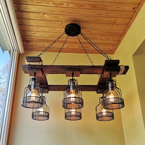 Rustic Light Fixture - Hanging Light - Rustic Lighting - Industrial Pendant Light - Wood Chandelier - Rustic Light - Farmhouse Light - Wood