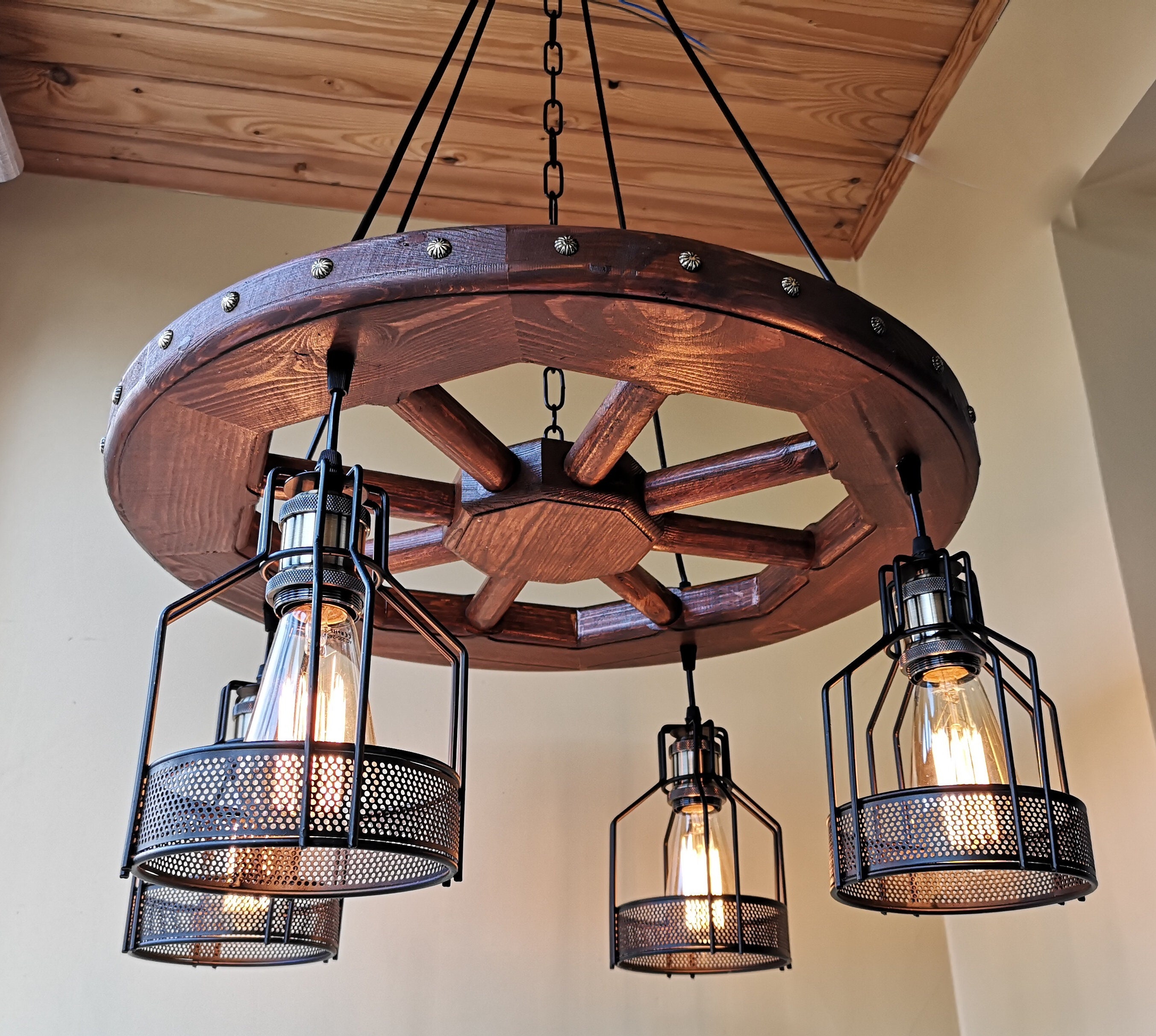 Wagon Wheel Chandelier Ceiling Light Industrial Chandelier Rustic