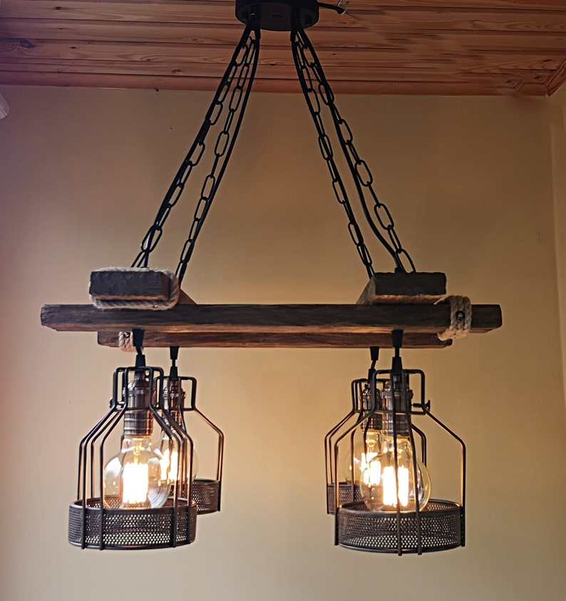 Rustic Light Fixture Hanging Light Rustic Lighting Industrial Pendant Light Wood Chandelier Rustic Light Farmhouse Light Dining image 8