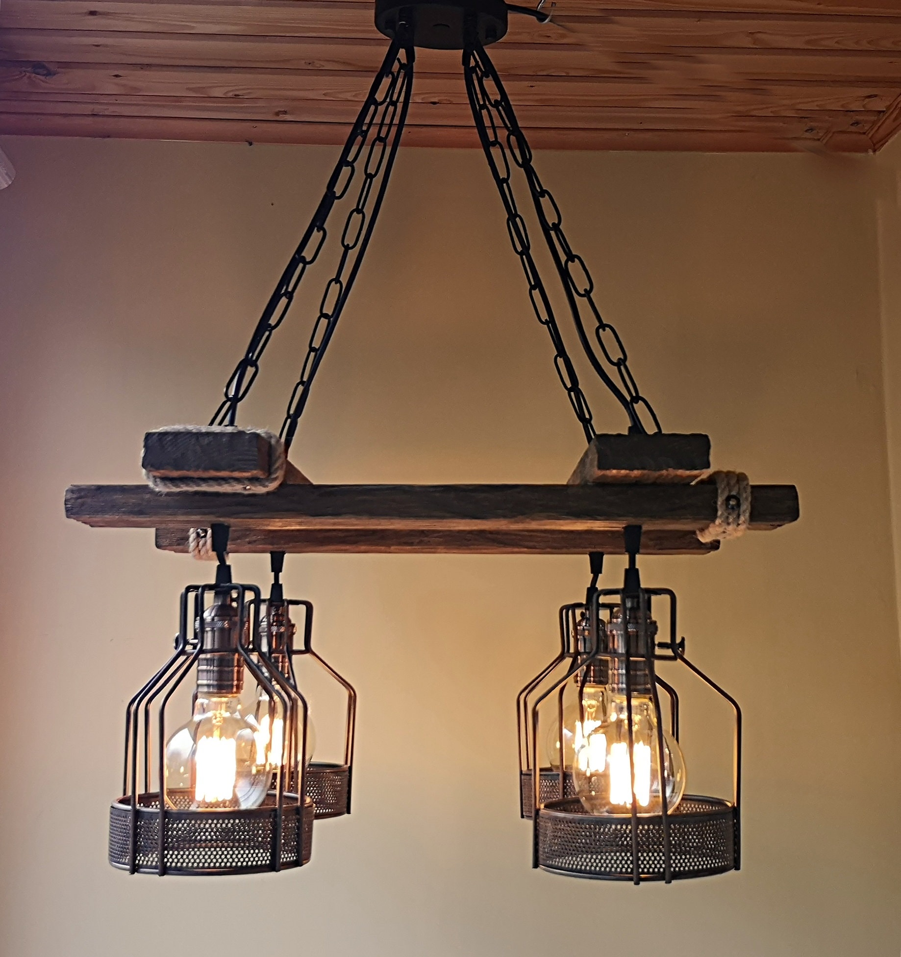 Rustic Light Fixture - Hanging Light - Rustic Lighting - Industrial Pendant Light - Wood