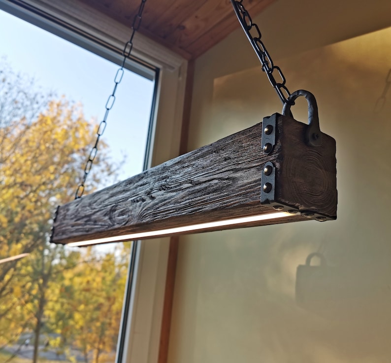 Wood Beam LED Pendant Light 5 foot length image 6