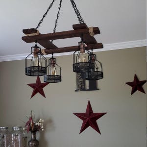 Rustic Light Fixture - Hanging Light - Rustic Lighting - Industrial Pendant Light - Wood Chandelier - Rustic Light - No US CUSTOMS FEES image 6