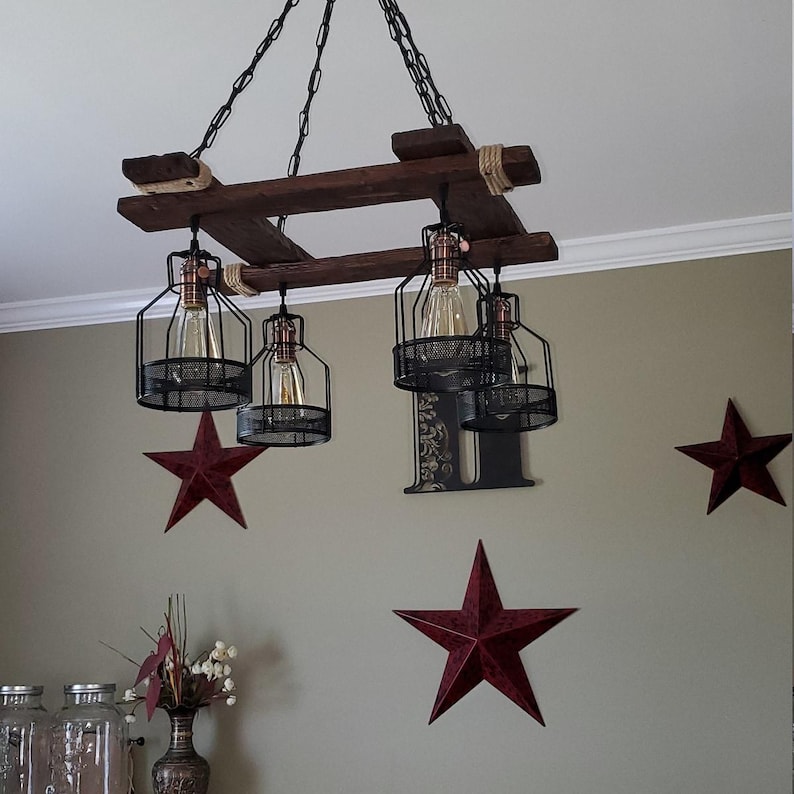Rustic Light Fixture - Hanging Light - Rustic Lighting - Industrial Pendant Light - Wood Chandelier - Rustic Light - No US CUSTOMS FEES image 6