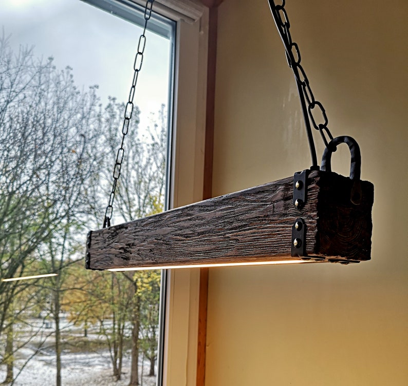 Wood Beam LED Pendant Light 5 foot length image 3