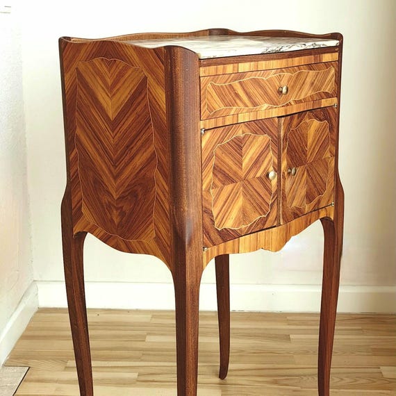 Vintage French Louis XV Nightstand - Restored Walnut Bedside Table with Marble Top (Last Piece)