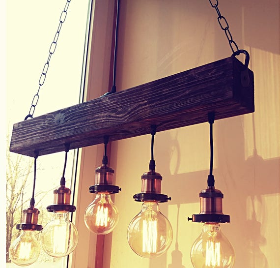 Handmade reclamed wood beam chandelier