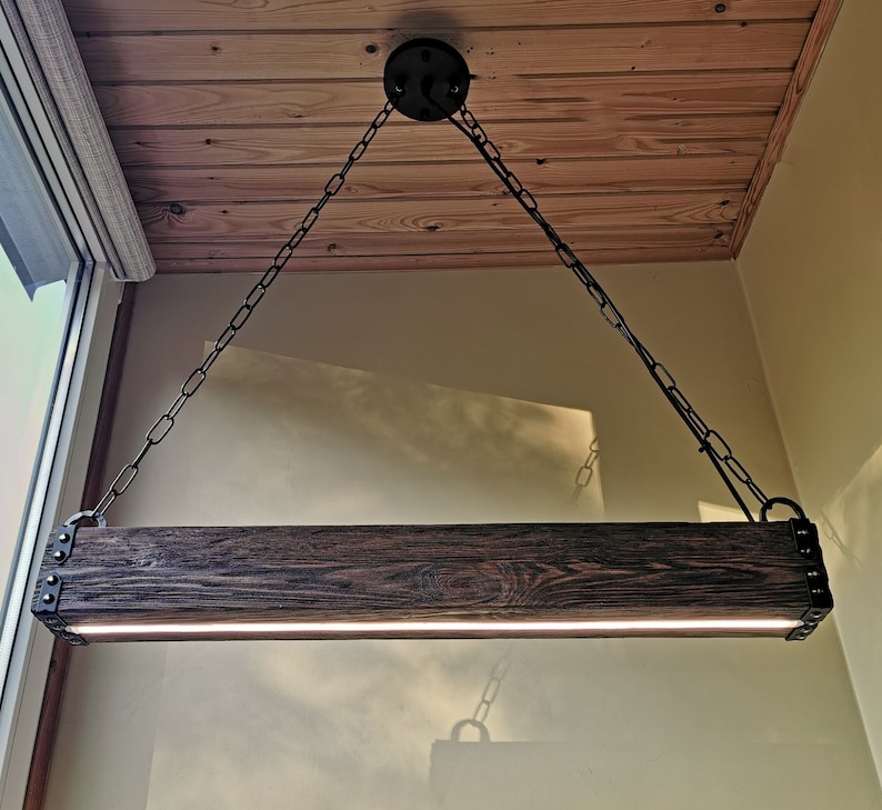 Wood Beam LED Pendant Light 5 foot length image 7