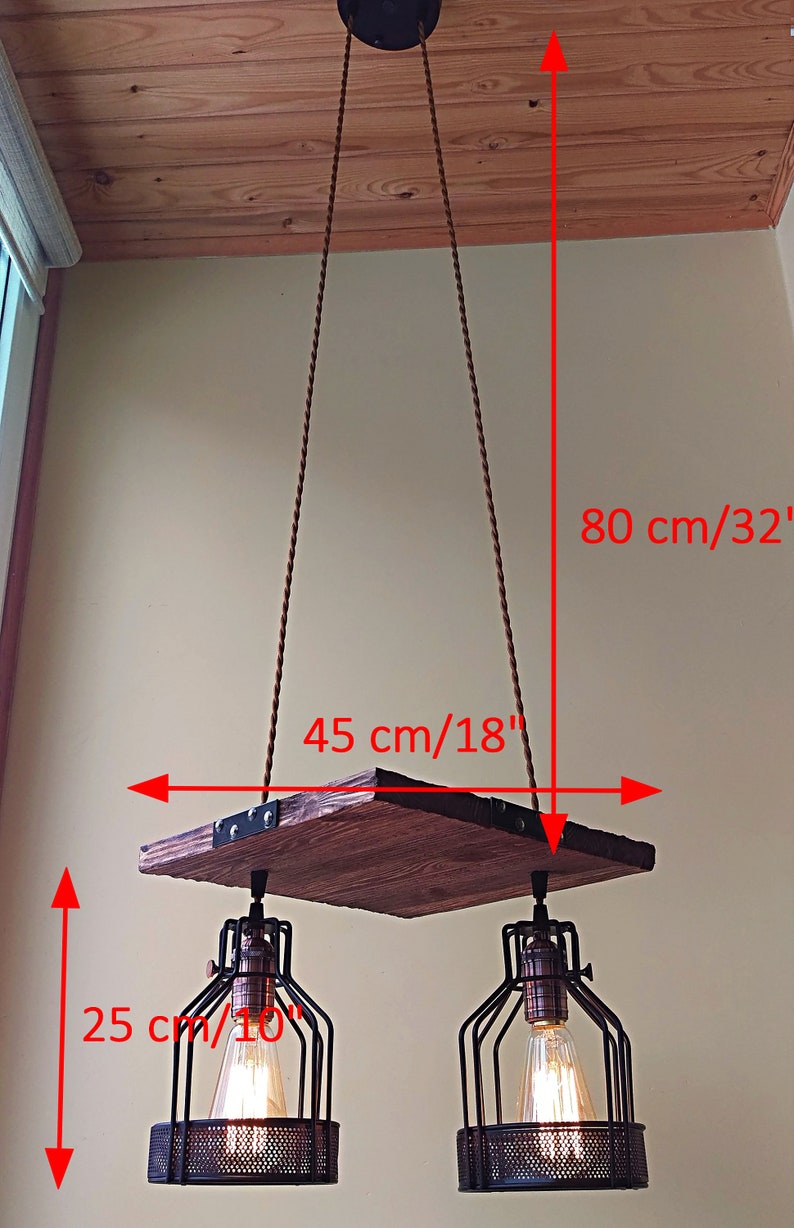 Plafonnier en bois foncé avec abat-jour en métal image 10