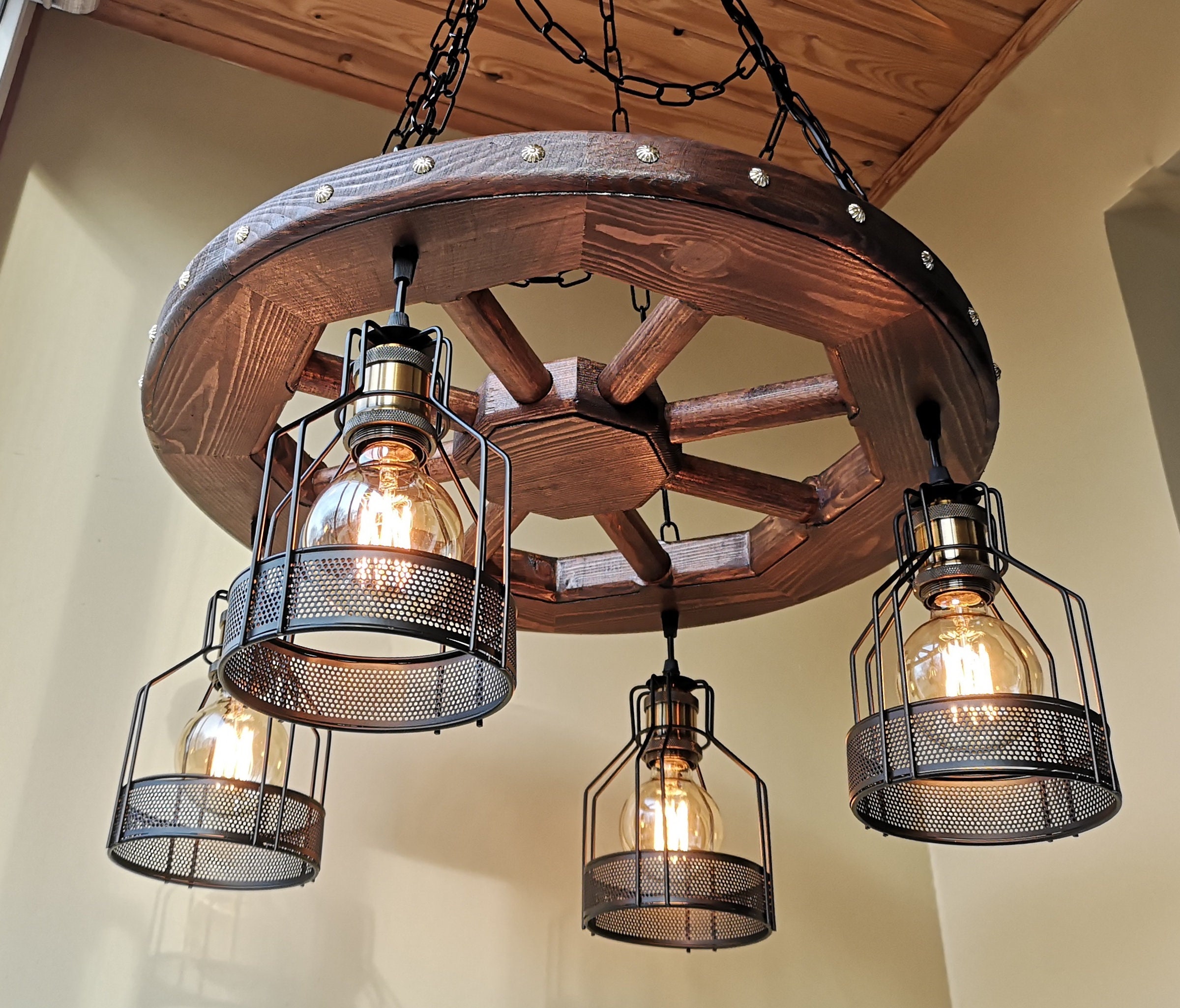 Rustic lighting wagon wheel chandelier