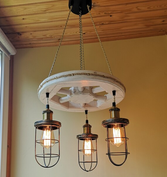 Wood Wagon Wheel Chandelier Hanging Wood Light Farm Light Industrial Light Rustic Lighting Reclaimed Wood Light Ceiling Light Wood Fixture