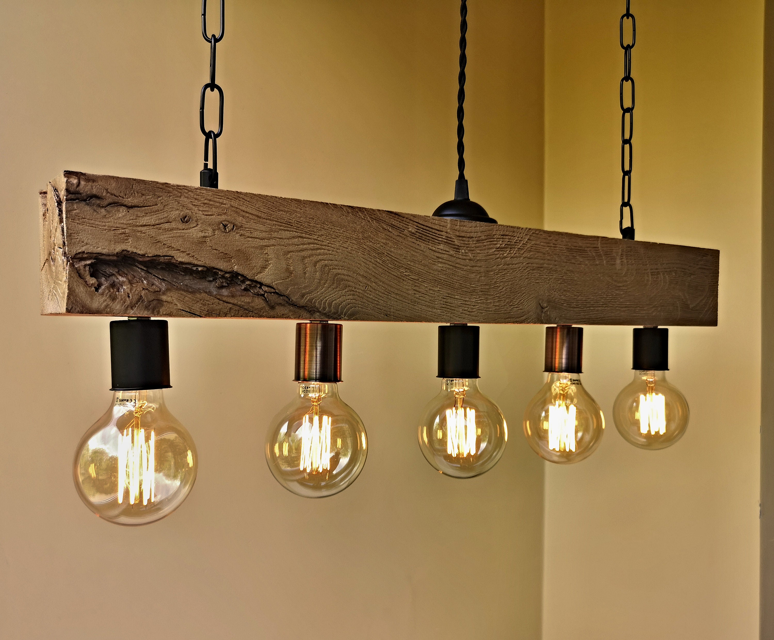 Handmade reclamed wood beam chandelier