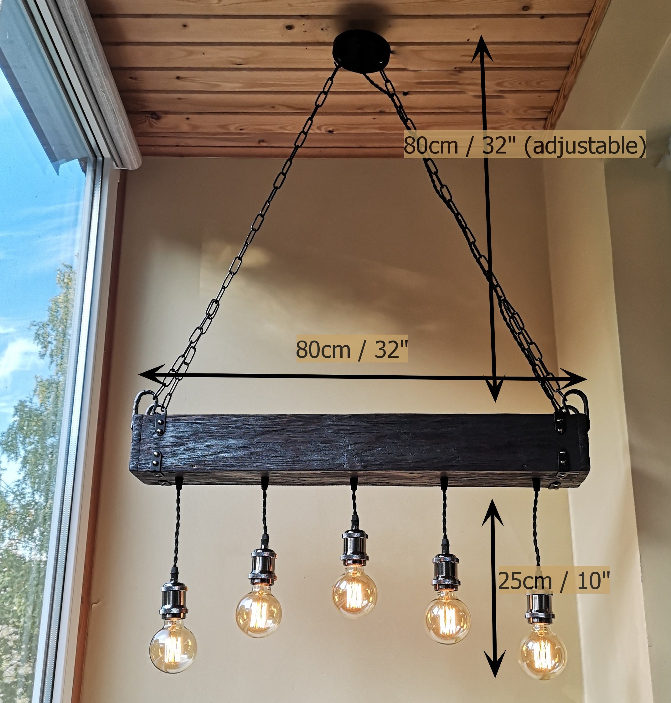 Handmade reclamed wood beam chandelier
