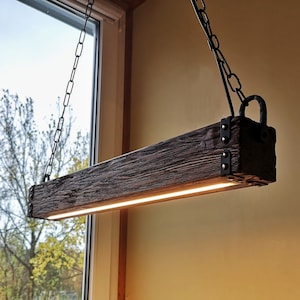 Wood Beam LED Pendant Light 5 foot length image 1