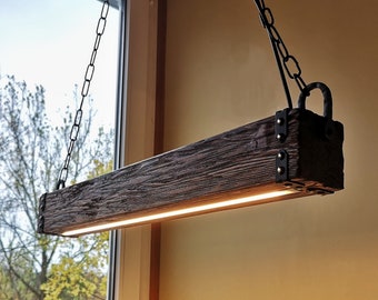 Holzbalken-LED-Pendelleuchte (1,5 m Länge)