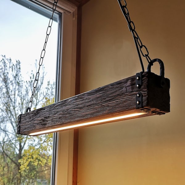 Wood Beam Led Pendant Light: Rustic Farmhouse Chandelier, No US CUSTOMS FEES