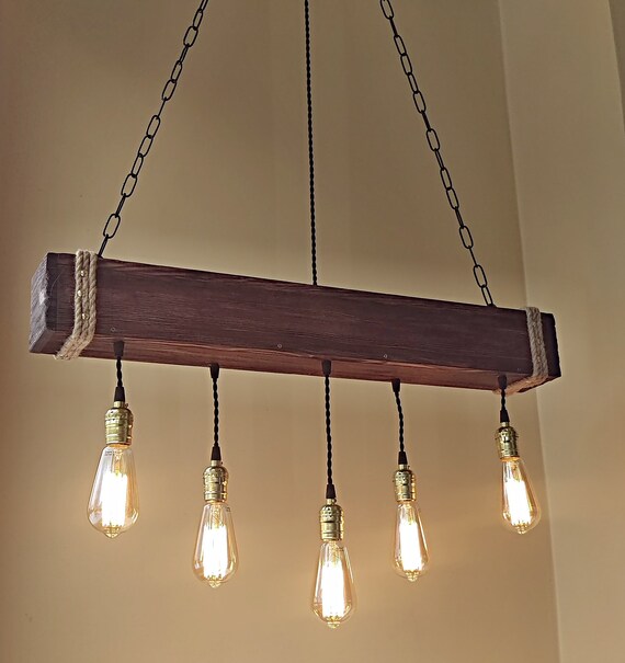 Wood beam Edison chandelier