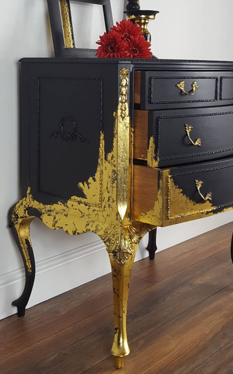 SOLD SOLD Black and Gold Chest of Drawers Gold Leaf Chest of Etsy