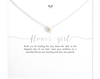 Pearl Flower Girl Necklace, Dainty Flower Girl Proposal Gift