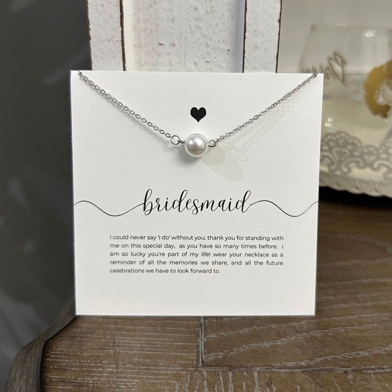 Pearl Bridesmaid Necklace, Dainty Classic Wedding, Bridal Party Necklace, Pearl Pendant image 1