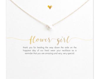 Pearl Flower Girl Necklace, Dainty Flower Girl Proposal Gift