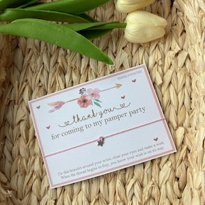 Thank You for coming to my pamper party wish bracelets •pamper • pink party favours • boho feathers• spa theme