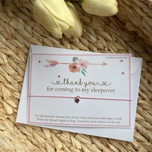Thank you for coming to my Sleepover wish bracelets • Sleepover Favours  • boho feathers• thank you  gift