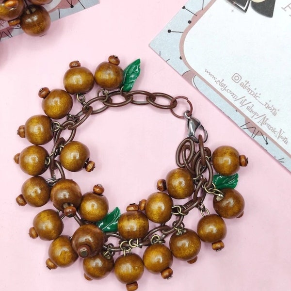 Bracciale con palline in legno d'ispirazione Vintage-stile Vintage-riproduzione anni 40-Pin Up-Primavera Vintage-Fatto amano da Atomic Nora