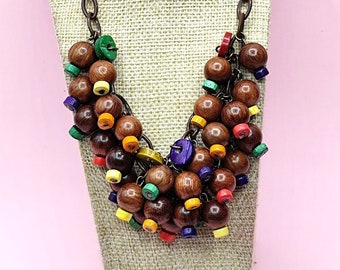 Necklace inspired by Vintage jewelry-Miriam Haskell-Wood-tiki-Vintage jewelry-