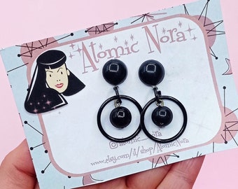 Atomic style black hoop earrings-Atomic Style-Midcentury -Rockabilly earrings-1950s 1960s Vintage style