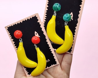 Carmen Miranda Banana Earrings-Inspired by Bakelite Fakelite-Tiki-Fruit-Repro-Vintage 50s Inspiration-Rockabilly Earrings