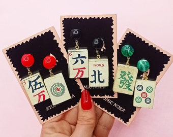 Vintage Mahjong wooden earrings -Vintage jewellery- Vintage 1940s reproduction- Bakelite inspired in woooden