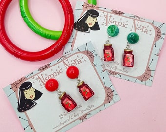 Strawberries jam is ready!!! Strawberries earrings-50s earrings-Vintage reproduction-Carmen Miranda-Fruits earrings