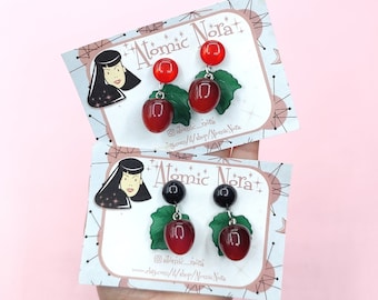 Cherry earrings-Bachelite reproduction-Fruits earrings-50s inspired earrings-Rockabilly earrings