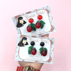 Cherry earrings-Bachelite reproduction-Fruits earrings-50s inspired earrings-Rockabilly earrings