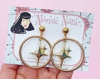 Atomic style big hoop earrings-Classic starburst hoops earrings-Marilyn Monroe earrings -Rockabilly earrings- 50's style