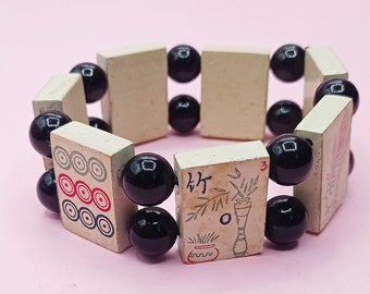 Vintage Mahjong wooden bracelet -Vintage jewellery- Vintage 1940s reproduction- Bakelite inspired in woooden