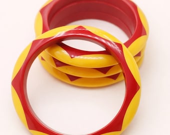 Yellow and Red Vintage inspired Bangle –1940s 1950s Bakelite Inspired in Fakelite Resin  Bangle Bracelet-Limited Edition