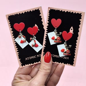 Escríbeme una carta de amor-Pendientes carta de amor con teléfono-Pendientes vintage San Valentín-Fakelita años 40 años 50-Inspiración baquelita