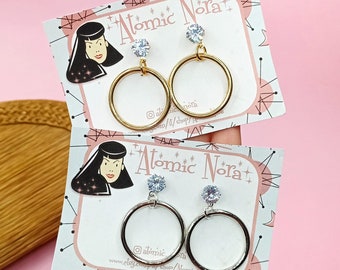 Marilyn Monroe earrings with sparkle-Classic hoop earrings-Rockabilly earrings-50s earrings inspired