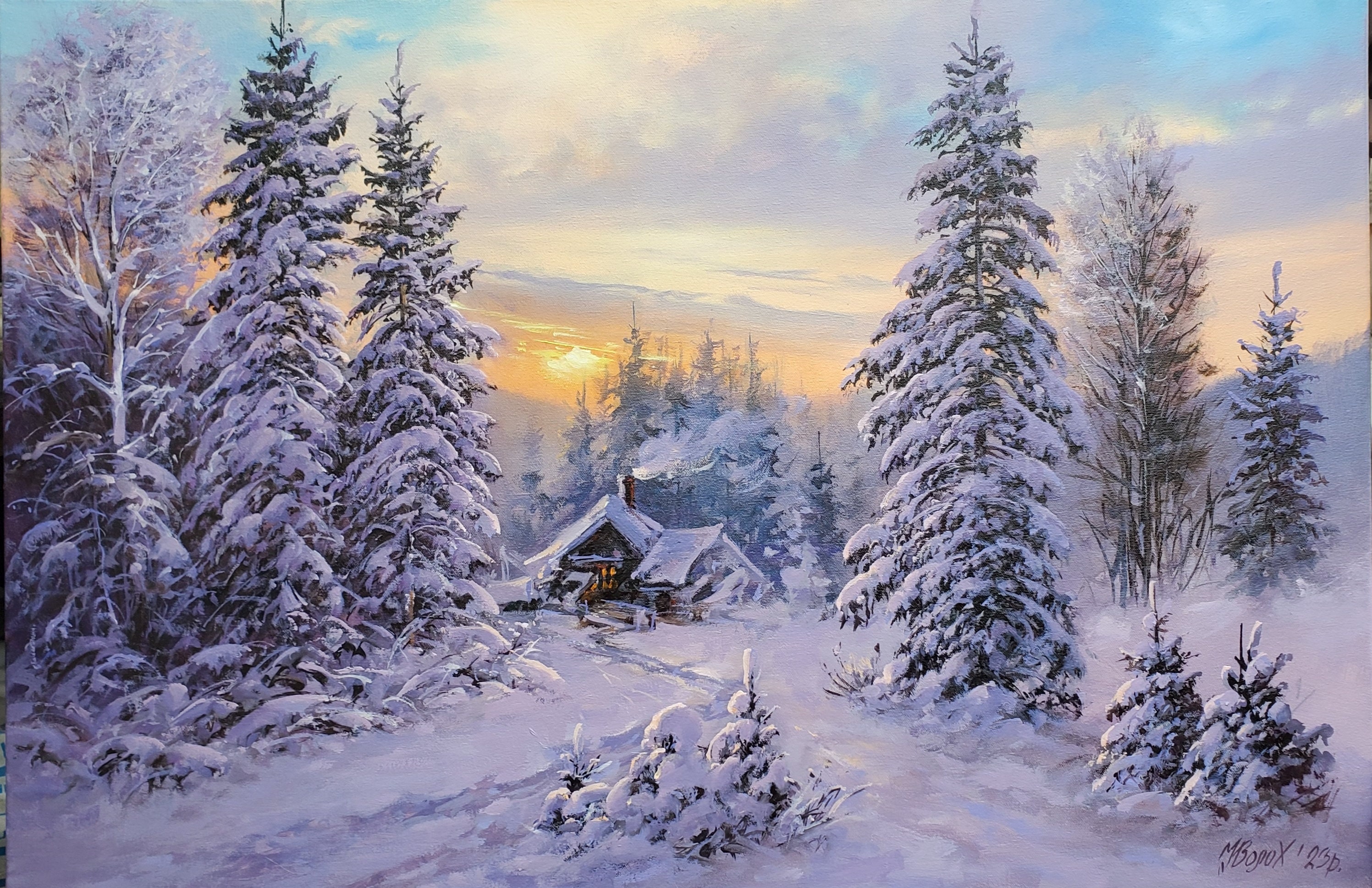 Winter Village Winter Oil Painting Winter Landscape Art Snow Forest ...