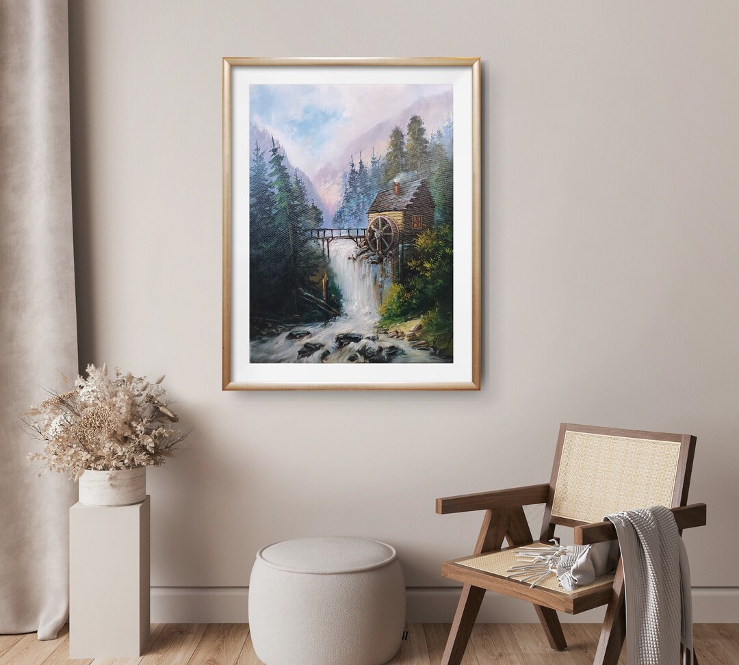 Waterfall Oil Painting Landscape Oil Art Waterfall Wall Etsy